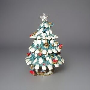 Dazzlers Bejeweled Christmas Tree Trinket Box Crystal Ornament Charms Holiday
